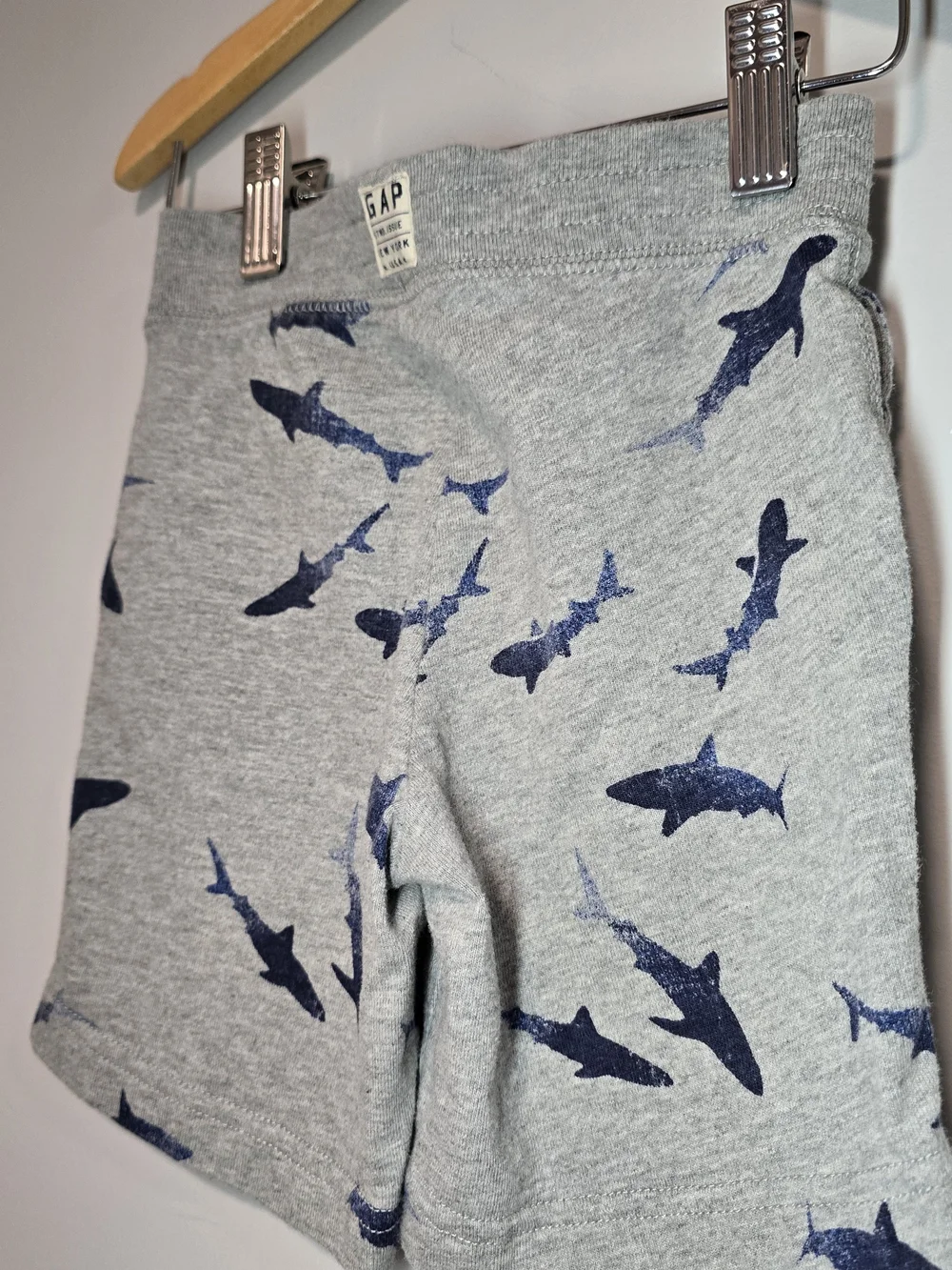 GAP Gray Cotton Shorts with Navy Shark Print. Super Soft Heavy Cotton.